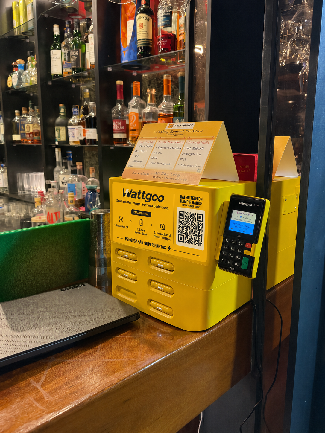 Wattgoo charging station installed at a bar