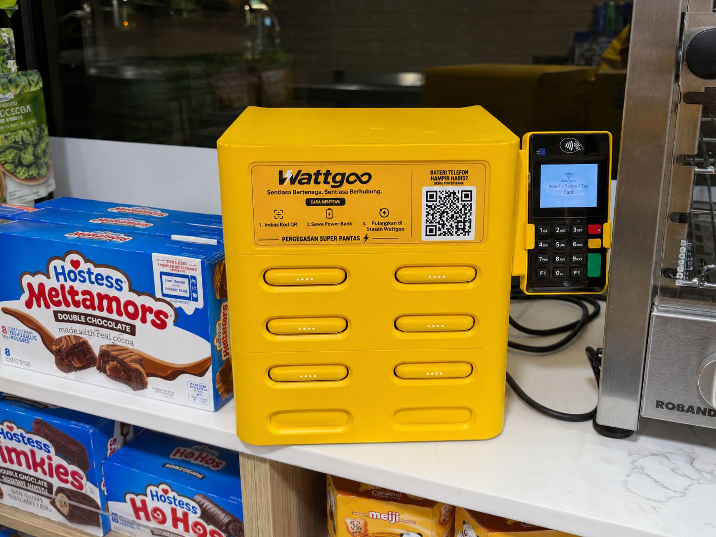 Wattgoo charging station at a grocery checkout